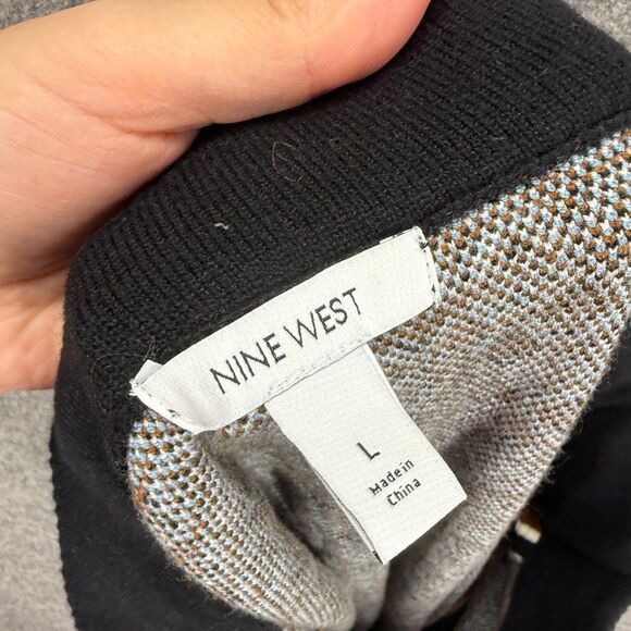 Nine West Women L Large Brown Geometric Pencil Midi Rayon Pull On Mid Rise - Picture 5 of 7